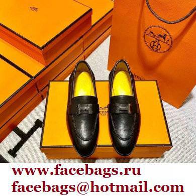 Hermes Leather royal Loafers black/YELLOW