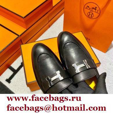 Hermes Leather royal Loafers black/YELLOW