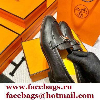 Hermes Leather royal Loafers black/YELLOW