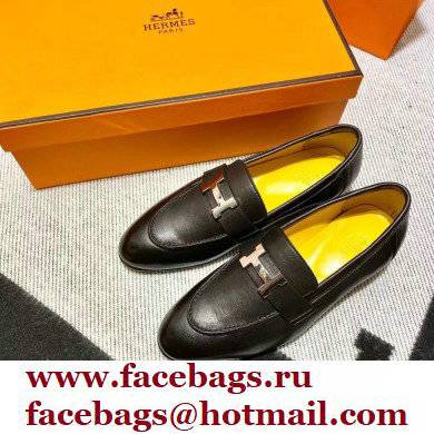 Hermes Leather royal Loafers black/YELLOW