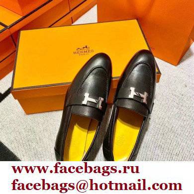 Hermes Leather royal Loafers black/YELLOW