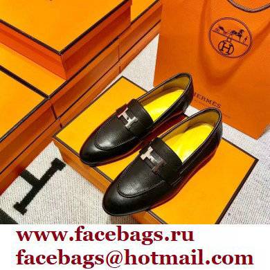 Hermes Leather royal Loafers black/YELLOW