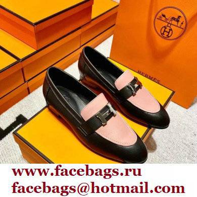 Hermes Leather royal Loafers black/pink new