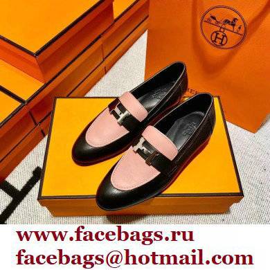 Hermes Leather royal Loafers black/pink new