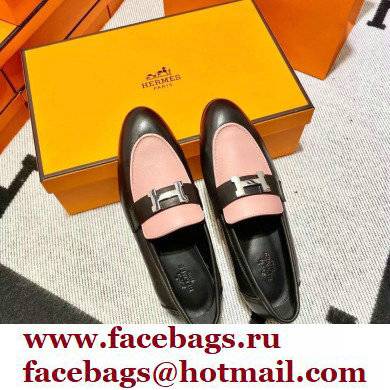 Hermes Leather royal Loafers black/pink new