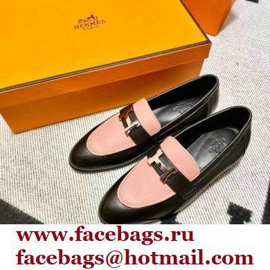 Hermes Leather royal Loafers black/pink new