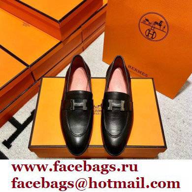 Hermes Leather royal Loafers black/pink