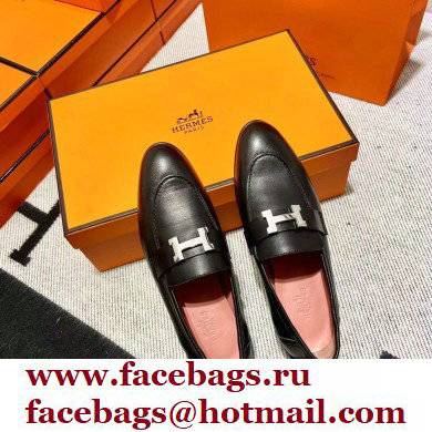 Hermes Leather royal Loafers black/pink