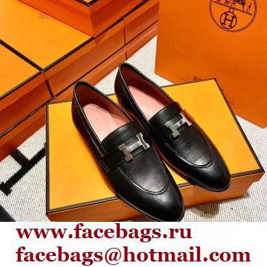 Hermes Leather royal Loafers black/pink