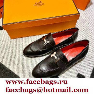 Hermes Leather royal Loafers black/red