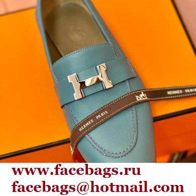 Hermes Leather royal Loafers denim blue