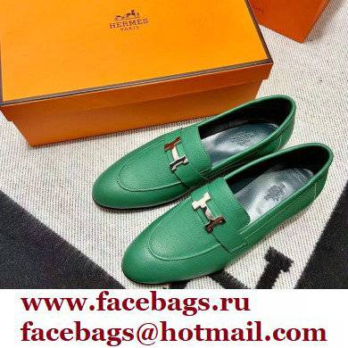 Hermes Leather royal Loafers green