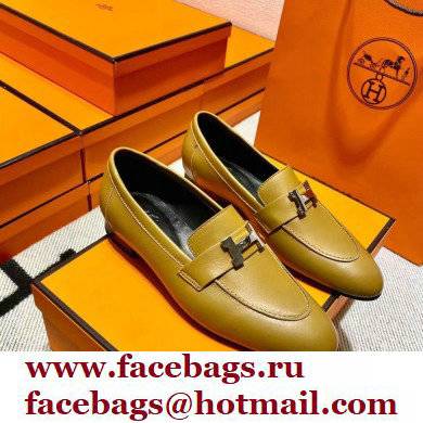 Hermes Leather royal Loafers olive green