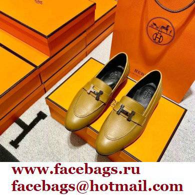 Hermes Leather royal Loafers olive green