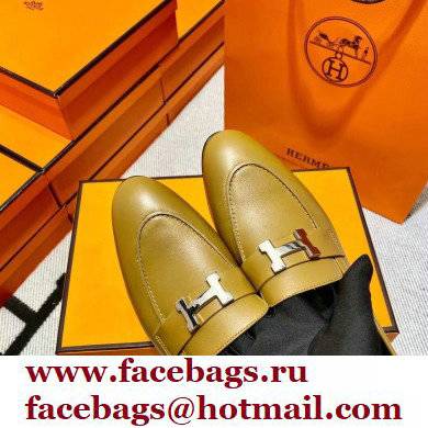 Hermes Leather royal Loafers olive green