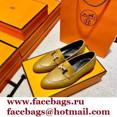 Hermes Leather royal Loafers olive green