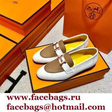 Hermes Leather royal Loafers white/yellow/tan