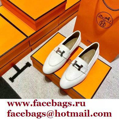 Hermes Leather royal Loafers white