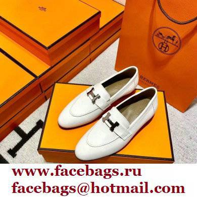 Hermes Leather royal Loafers white