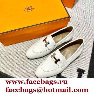 Hermes Leather royal Loafers white