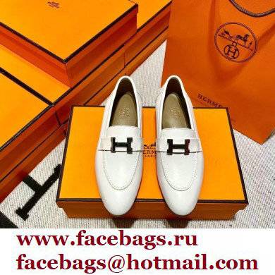 Hermes Leather royal Loafers white