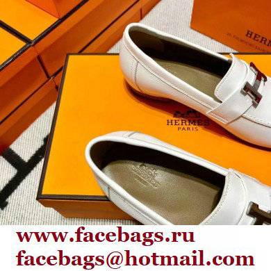 Hermes Leather royal Loafers white