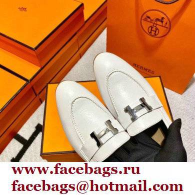 Hermes Leather royal Loafers white