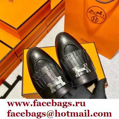 Hermes Leather royal Loafers with fringe Black