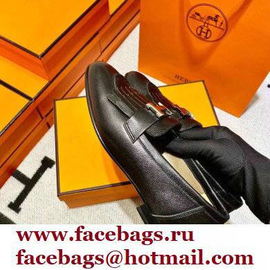 Hermes Leather royal Loafers with fringe Black