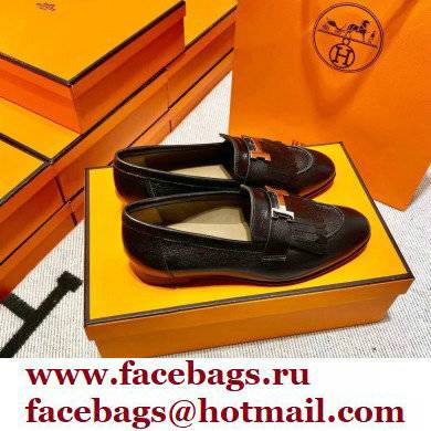 Hermes Leather royal Loafers with fringe Black