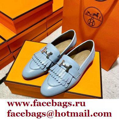 Hermes Leather royal Loafers with fringe Blue