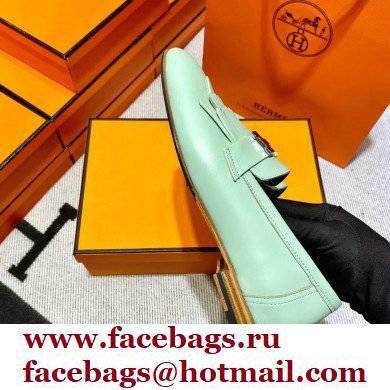 Hermes Leather royal Loafers with fringe mint green