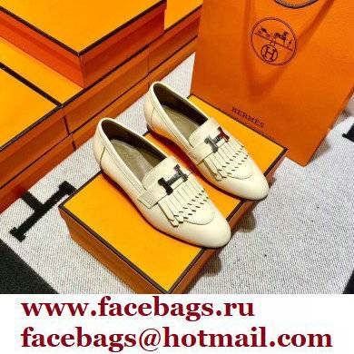 Hermes Leather royal Loafers with fringe off white