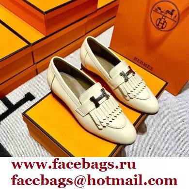 Hermes Leather royal Loafers with fringe off white - Click Image to Close