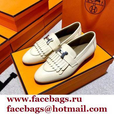 Hermes Leather royal Loafers with fringe off white