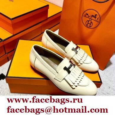 Hermes Leather royal Loafers with fringe off white