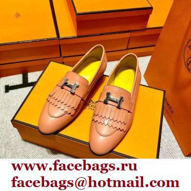 Hermes Leather royal Loafers with fringe pink/yellow