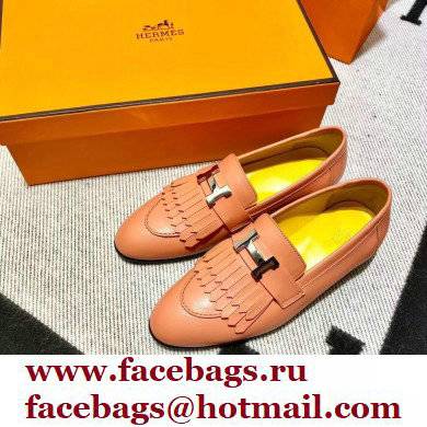 Hermes Leather royal Loafers with fringe pink/yellow