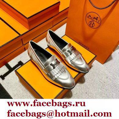 Hermes Leather royal Loafers with fringe silver