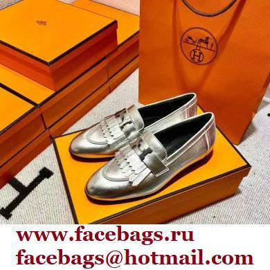 Hermes Leather royal Loafers with fringe silver