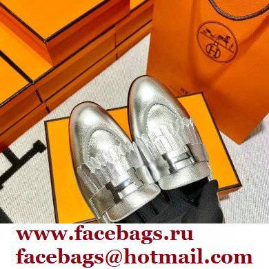 Hermes Leather royal Loafers with fringe silver