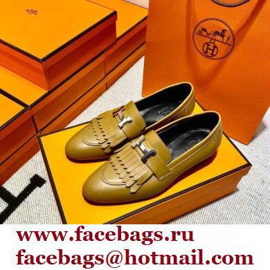 Hermes Leather royal Loafers with fringe tan/black