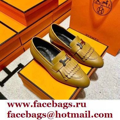 Hermes Leather royal Loafers with fringe tan/black