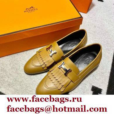 Hermes Leather royal Loafers with fringe tan/black