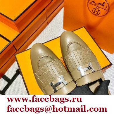 Hermes Leather royal Loafers with fringe tan