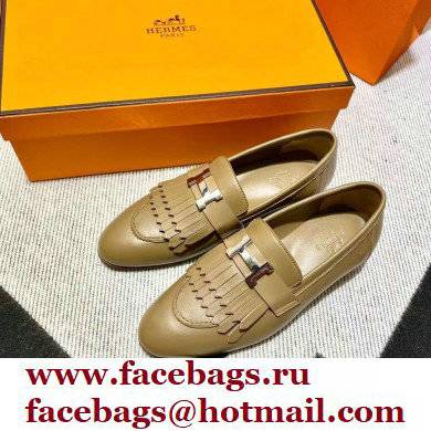 Hermes Leather royal Loafers with fringe tan