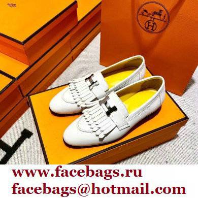 Hermes Leather royal Loafers with fringe white/yellow