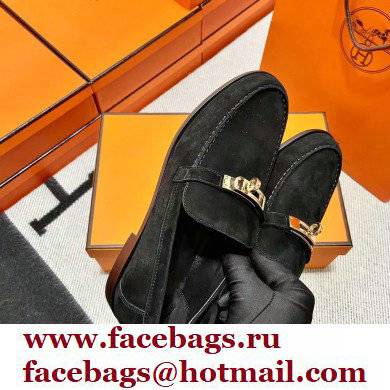 Hermes suede Leather kelly Loafers BLACK