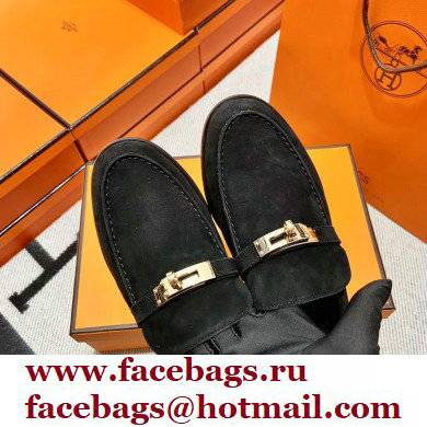 Hermes suede Leather kelly Loafers BLACK