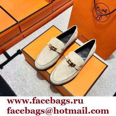 Hermes suede Leather kelly Loafers off white